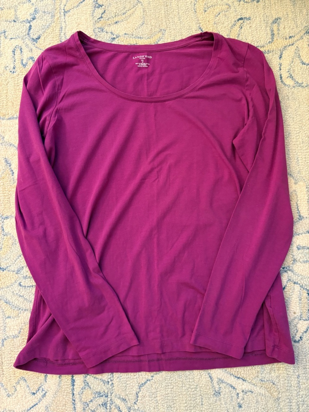 Lands' End XL Fitted Long-Sleeve Scoop Neck Top in Berry Cotton Blend